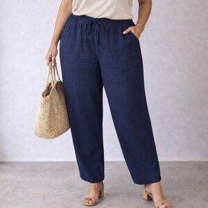 Linen Navy wide leg pants, penningtons, size X (12), drawstring waist, comfy
